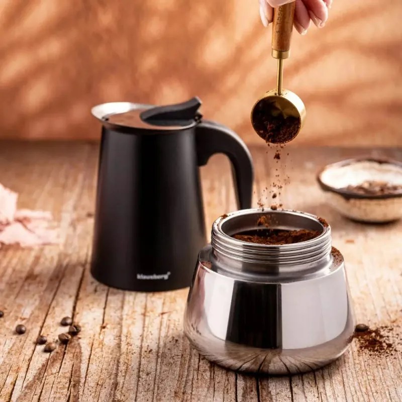 Κουβανέζικη καφετιέρα Klausberg KB 7847, 12 φλιτζάνια, 600 ml, Ανοξείδωτο, Επαγωγική, Μαύρο/Inox