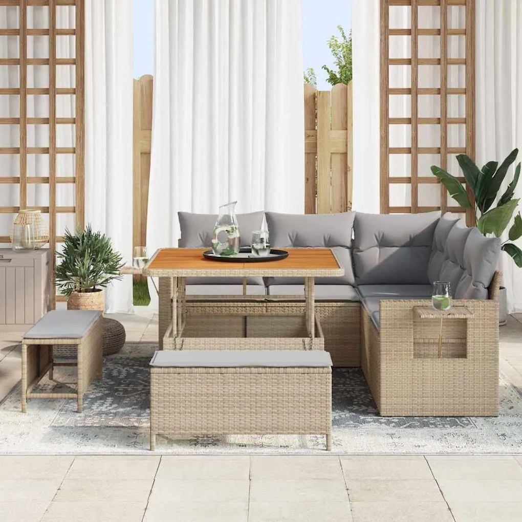 vidaXL Σετ Καναπέ Κήπου 8 pcs Μπεζ συνθετικό ρατάν