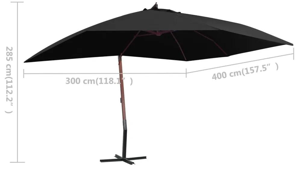 Ομπρέλα Κρεμαστή Μαύρη 400 x 300 εκ. με Ξύλινο Ιστό - Μαύρο