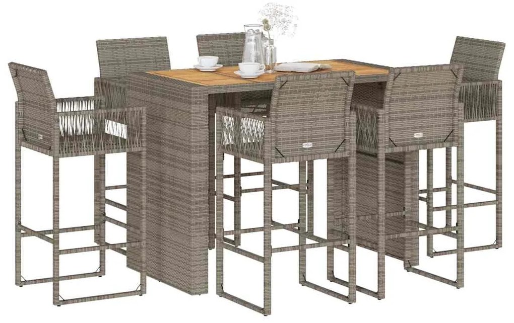 vidaXL Σετ μπαρ κήπου 7 τεμαχίων χωρίς μαξιλάρια Γκρί