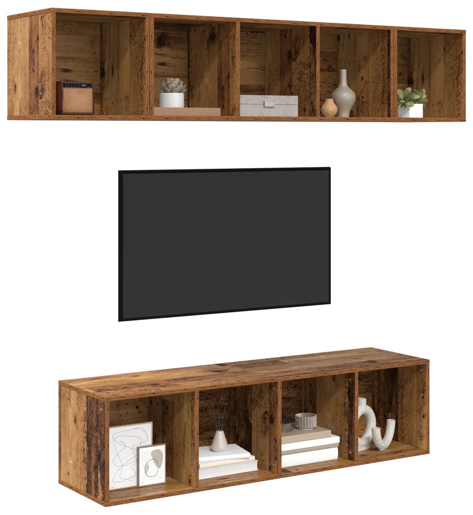 vidaXL Σετ επίπλου τηλεόρασης 4 pcs Παλιό ξύλο 37 x 37 x 142.5 εκ