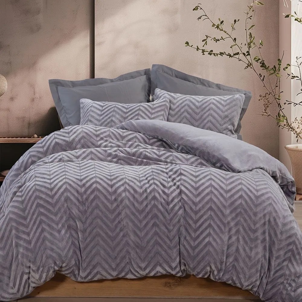 Παπλωματοθήκη Fleece Carmen (Σετ 2τμχ) Grey Nef-Nef Homeware Μονό 160x220cm Flannel