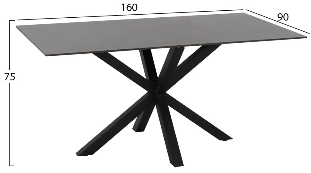 ΤΡΑΠΕΖΙ ΤΡΑΠΕΖΑΡΙΑΣ SYNTEC HM9308.01 SINTERED STONE ΜΑΥΡΟ ΜΕΤΑΛΛΙΚΑ ΠΟΔΙΑ 160x90x75Y εκ.