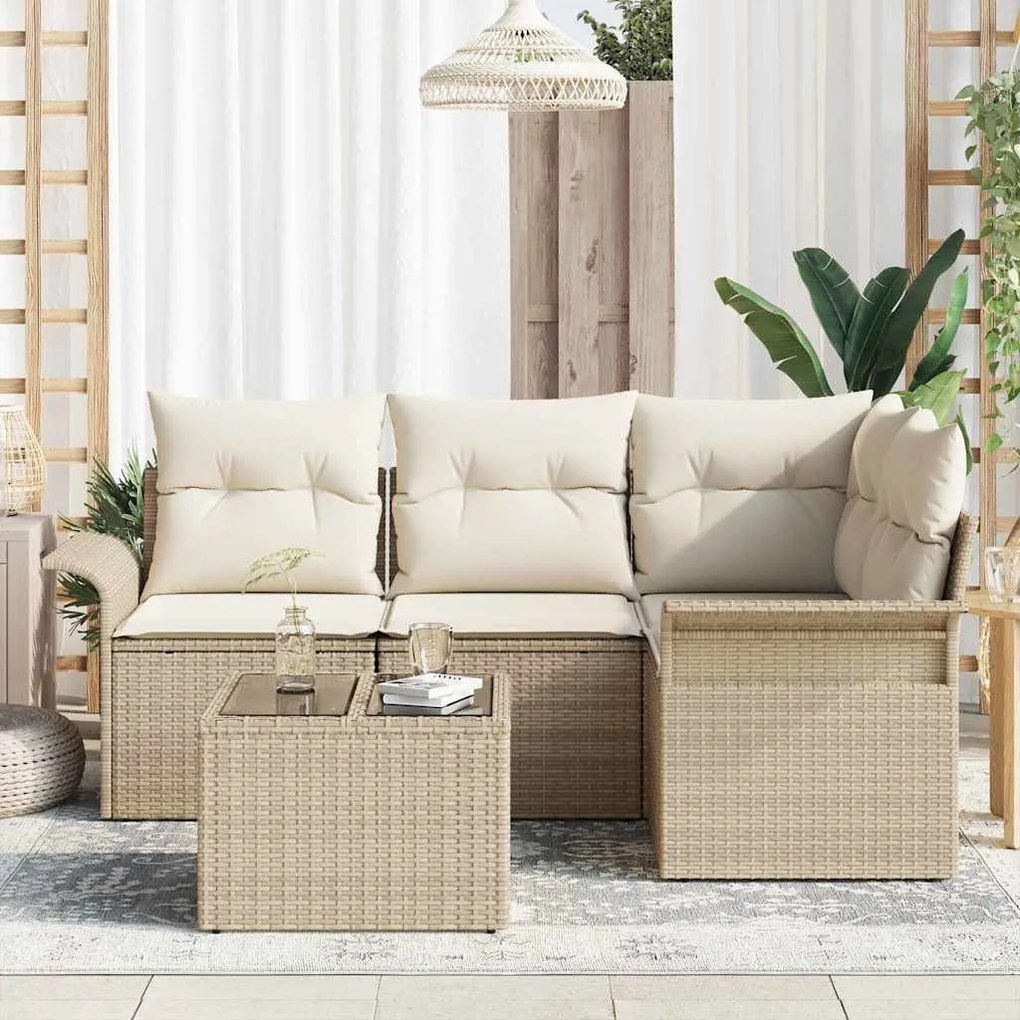 vidaXL Σετ Καναπέ Κήπου με μαξιλάρι 5 pcs Μπεζ Πολυ ράταν