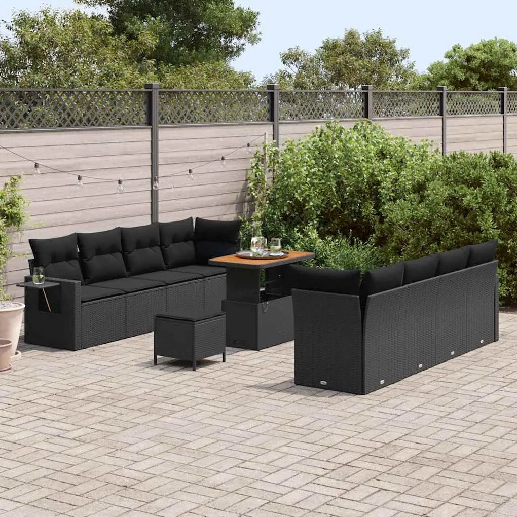 vidaXL Σετ Καναπέ Κήπου με αποθήκευση 11 pcs Μαύρο Πολυ ράταν