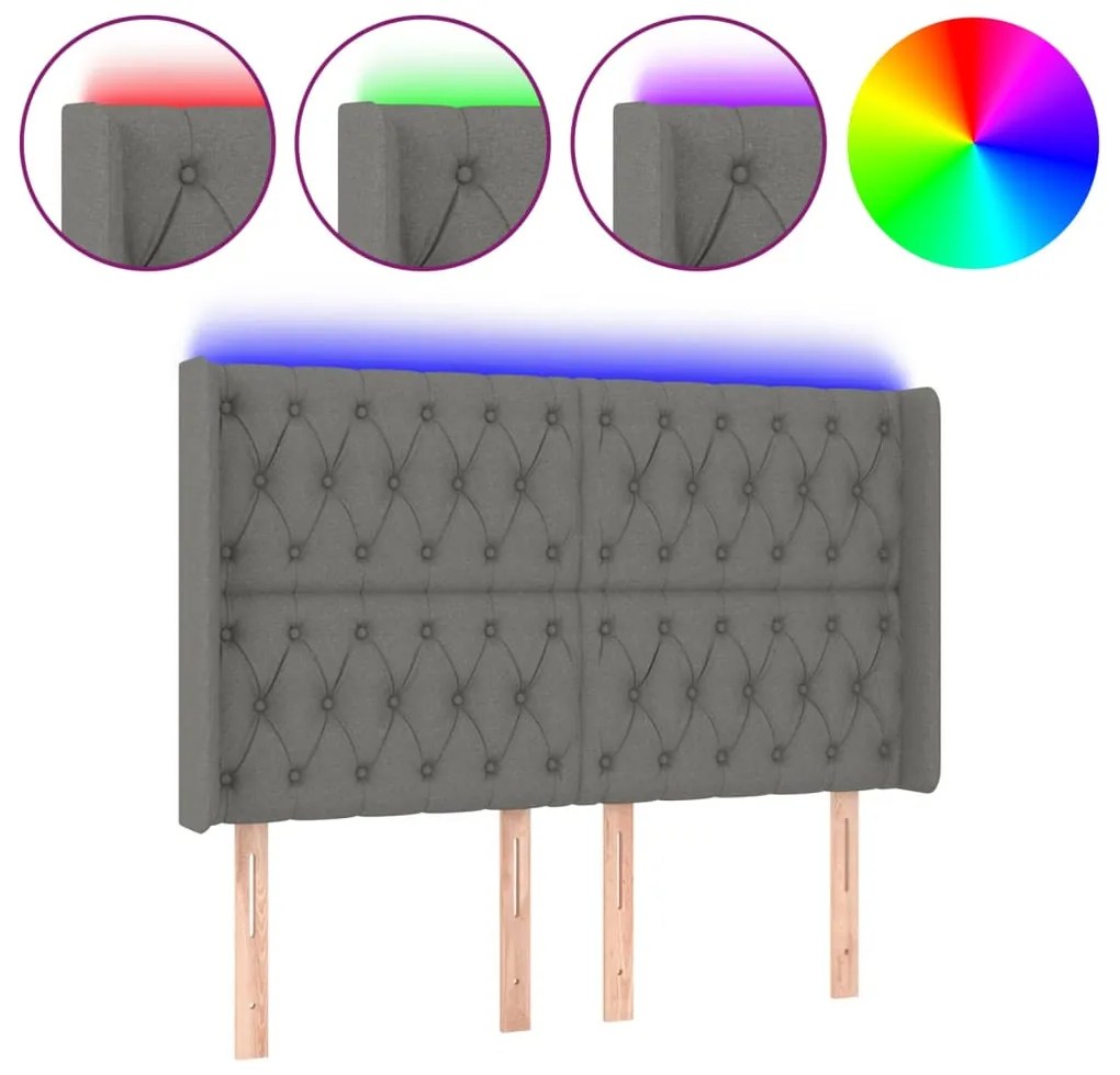vidaXL Κεφαλάρι Κρεβατιού LED Σκούρο Γκρι 163x16x118/128εκ. Υφασμάτινο