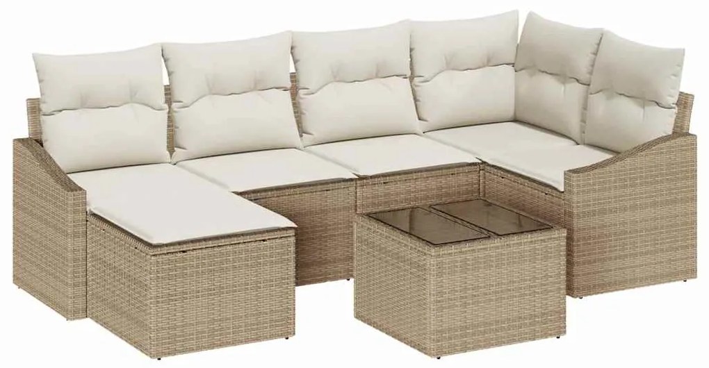 vidaXL Σέτ φαγητού για κήπο με μαξιλάρι 7 pcs Μπεζ, Κρέμα