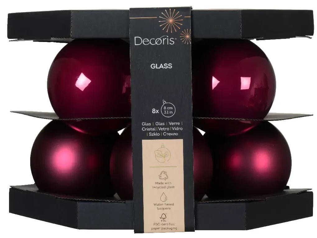 Beauty Home ΓΥΑΛΙΝΕΣ ΜΠΑΛΕΣ ΜΑΤΖΕΝΤΑ 8 CM ΣΕΤ 8 ΤΜΧ