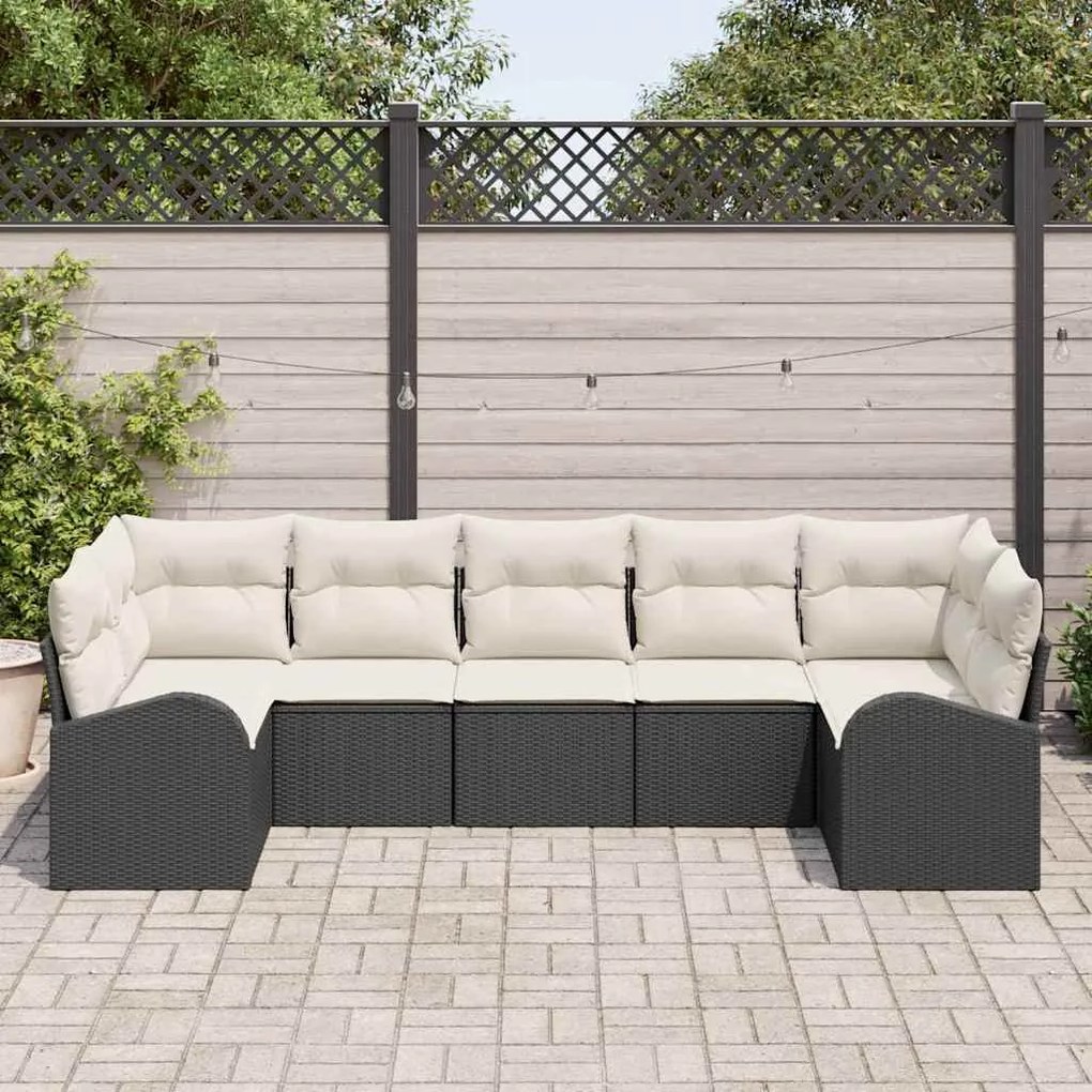 vidaXL Σετ Καναπέ Κήπου με μαξιλάρι 7 pcs Μαύρος, λευκός Πολυ ράταν