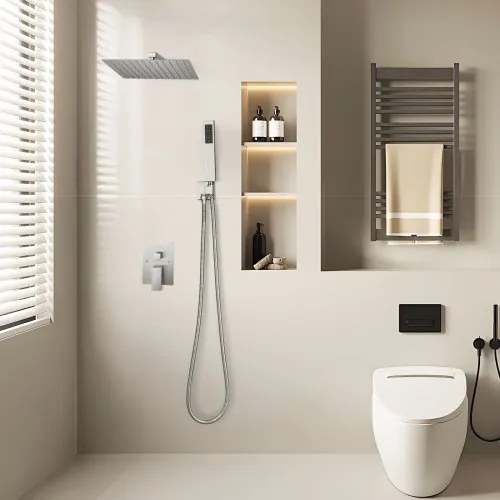 VEVOR Shower Faucet Set 12&quot; Square Rain Shower Head and Hand Set Brushed Nickel