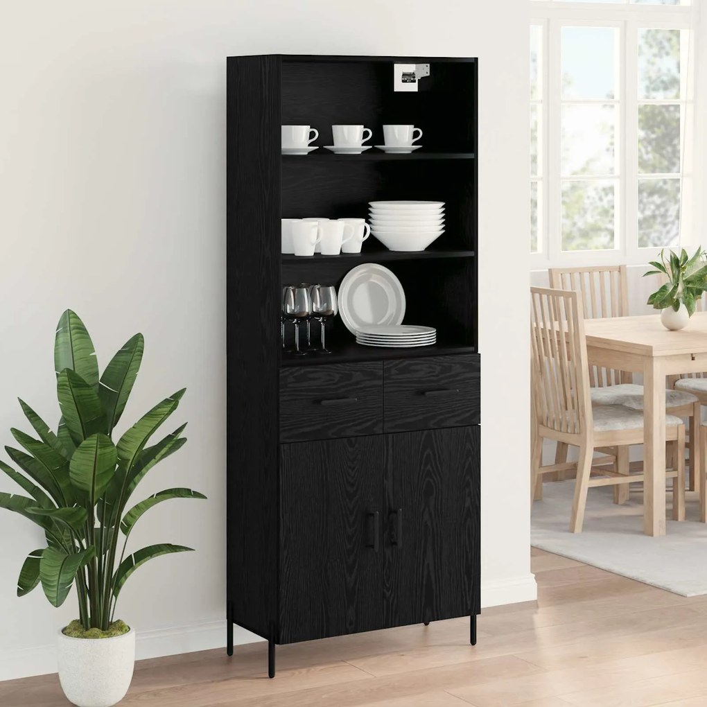 vidaXL Highboard Μαύρη δρυς 69,5 x 34 x 180 εκ. Επεξεργασμένο ξύλο