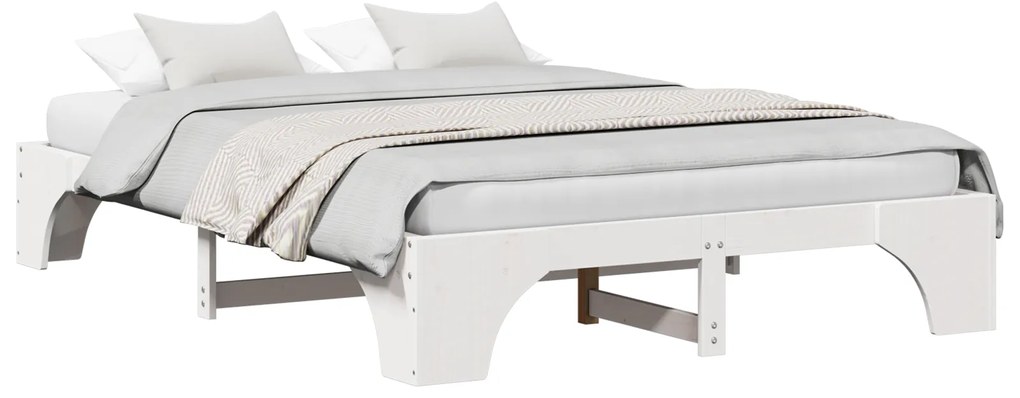 vidaXL Κρεβάτι Λευκό Μασίφ ξύλο 160 x 200 cm Ανθεκτικό Κρεβάτι