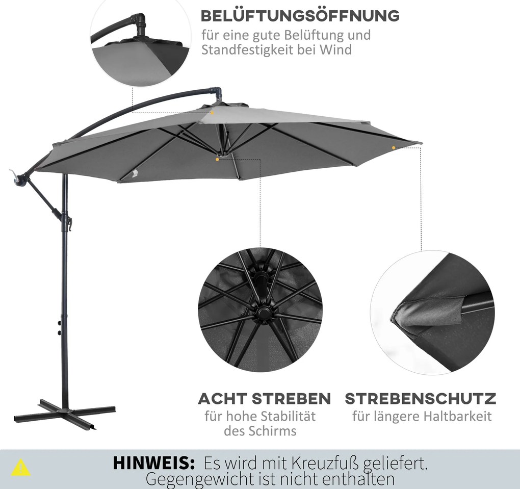 Outsunny Ομπρέλα ηλίου με χειροκίνητο μηχανισμό, ανθεκτική στις καιρικές συνθήκες 2,95 m x 2,95 m x 2,45 m Πολυεστέρας Χάλυβας Μαύρο