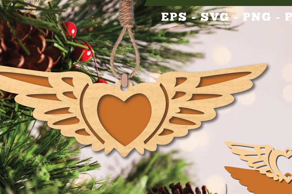 Σετ των 2 Intra απο ξύλο plywood 3mm-4mm πάχος – Στολίδι Wings Heart 1 Δίασταση  20x20 cm INTRAFABR-112848015