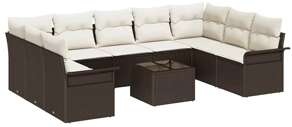 vidaXL Σετ Καναπέ Κήπου με μαξιλάρι 10 pcs Καφέ Πολυ ράταν