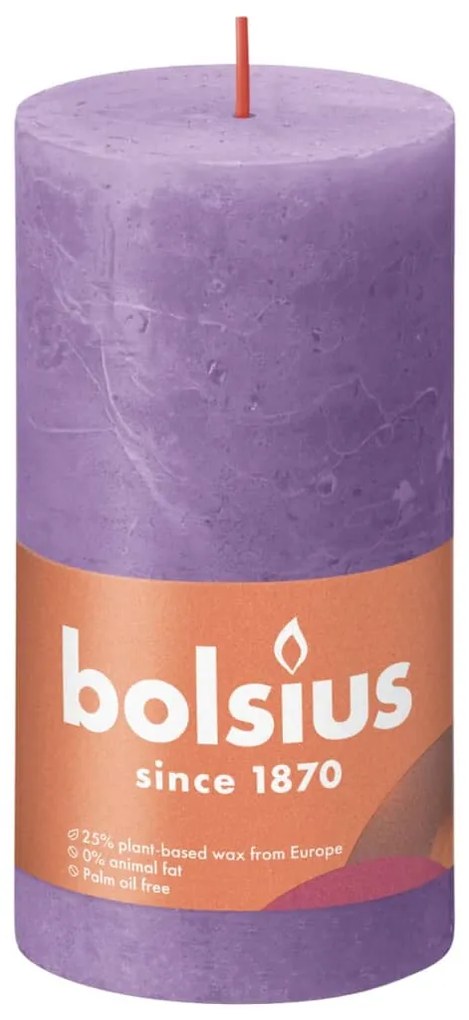 Bolsius Κεριά Κύλινδρος Ρουστίκ Shine 4 τεμ. Φωτ. Βιολετί 130 x 68 χιλ