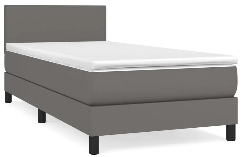 Κρεβάτι Boxspring με Στρώμα Γκρι 90x190 εκ. από Συνθετικό Δέρμα - Γκρι