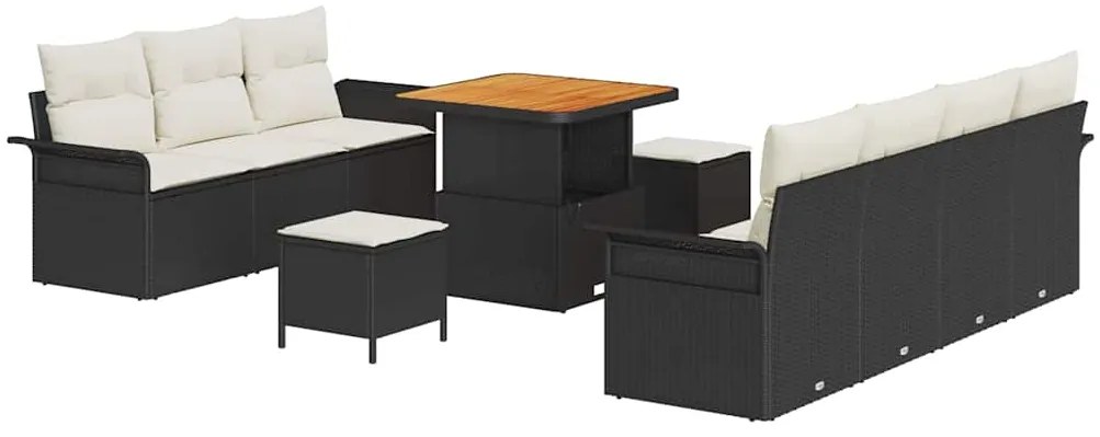 vidaXL Σετ Καναπέ Κήπου Ρυθμιζόμενο ύψος 10 pcs Μαύρο συνθετικό ρατάν