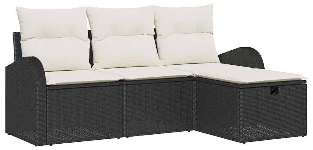 vidaXL Σετ Καναπέ με μαξιλάρι 4 pcs Μαύρο και Κρέμα συνθετικό ρατάν