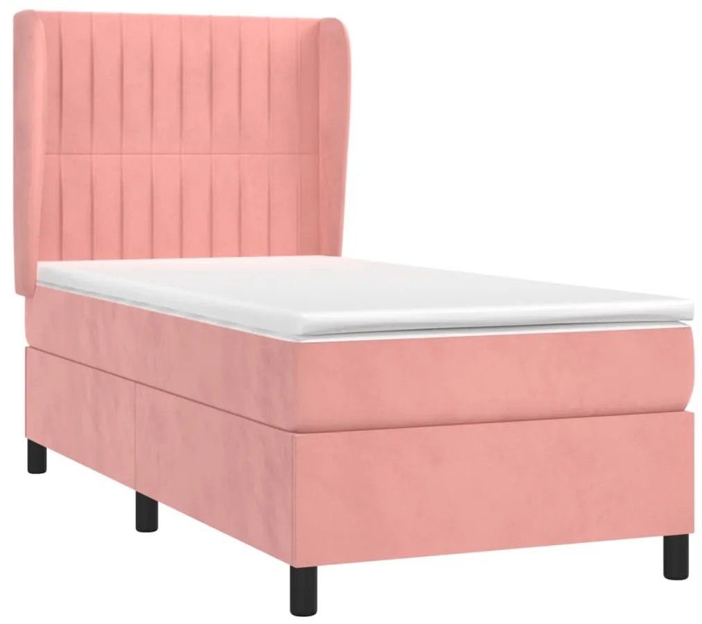 vidaXL Κρεβάτι Boxspring με Στρώμα Ροζ 90x190 εκ. Βελούδινο