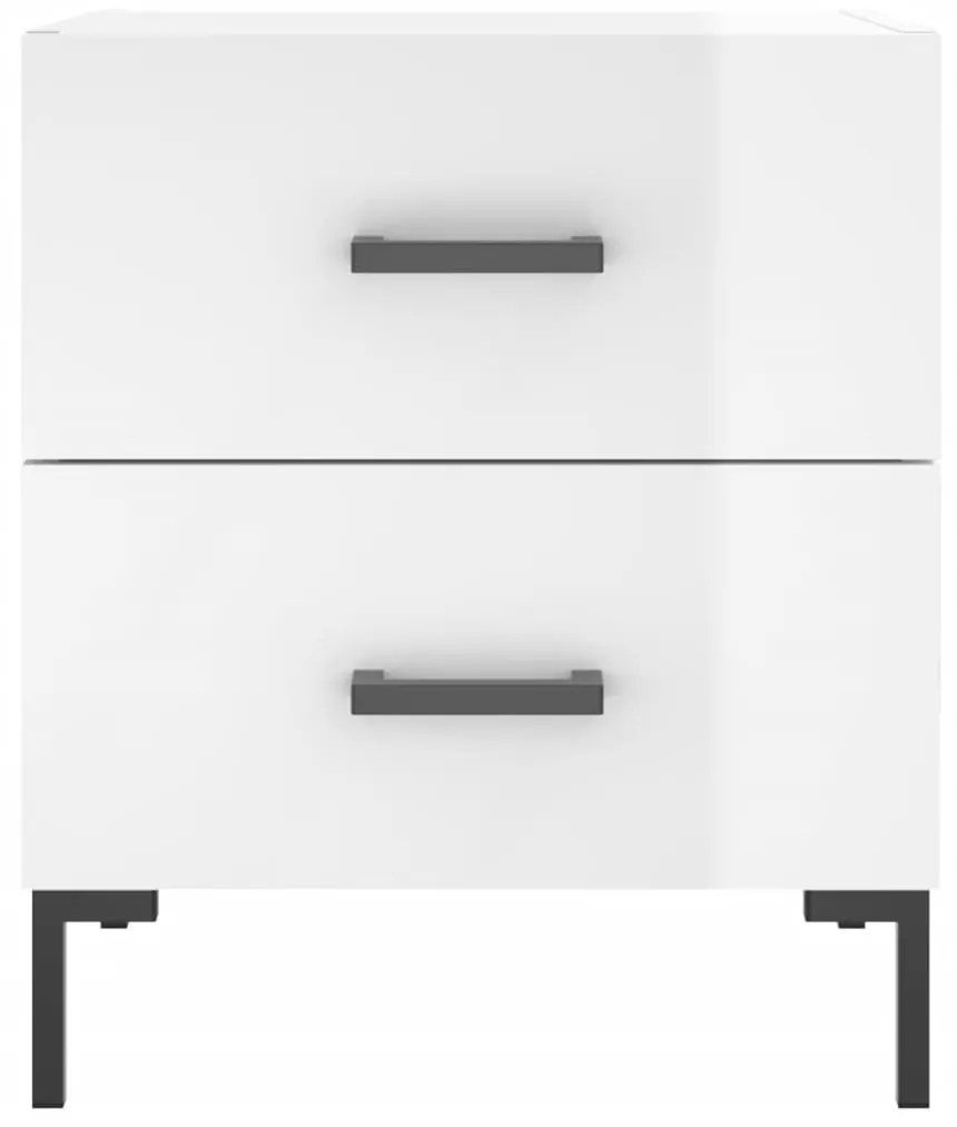 Κομοδίνο Γυαλιστερό Λευκό 40 x 35 x 47,5 εκ. από Επεξεργ. Ξύλο - Λευκό
