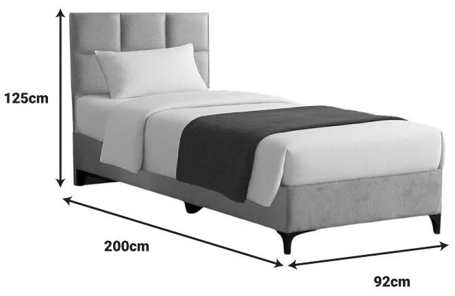 Επενδυμένο Κρεβάτι Melei Μονό σε Γκρι 90x200εκ. 92x200x125 εκ.