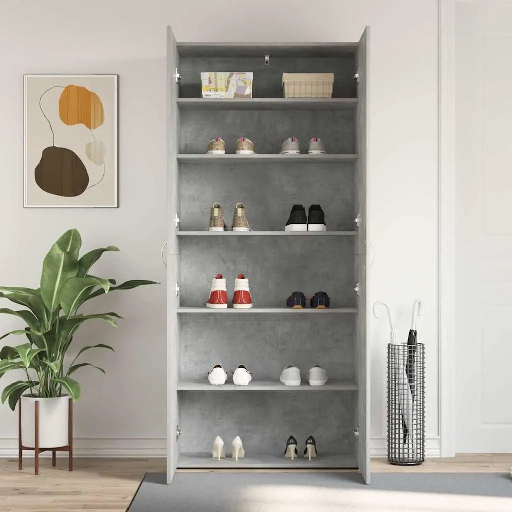 vidaXL Ντουλάπα Παπουτσιών Γκρι 80 x 35.5 x 180 εκ Επεξεργασμένο ξύλο