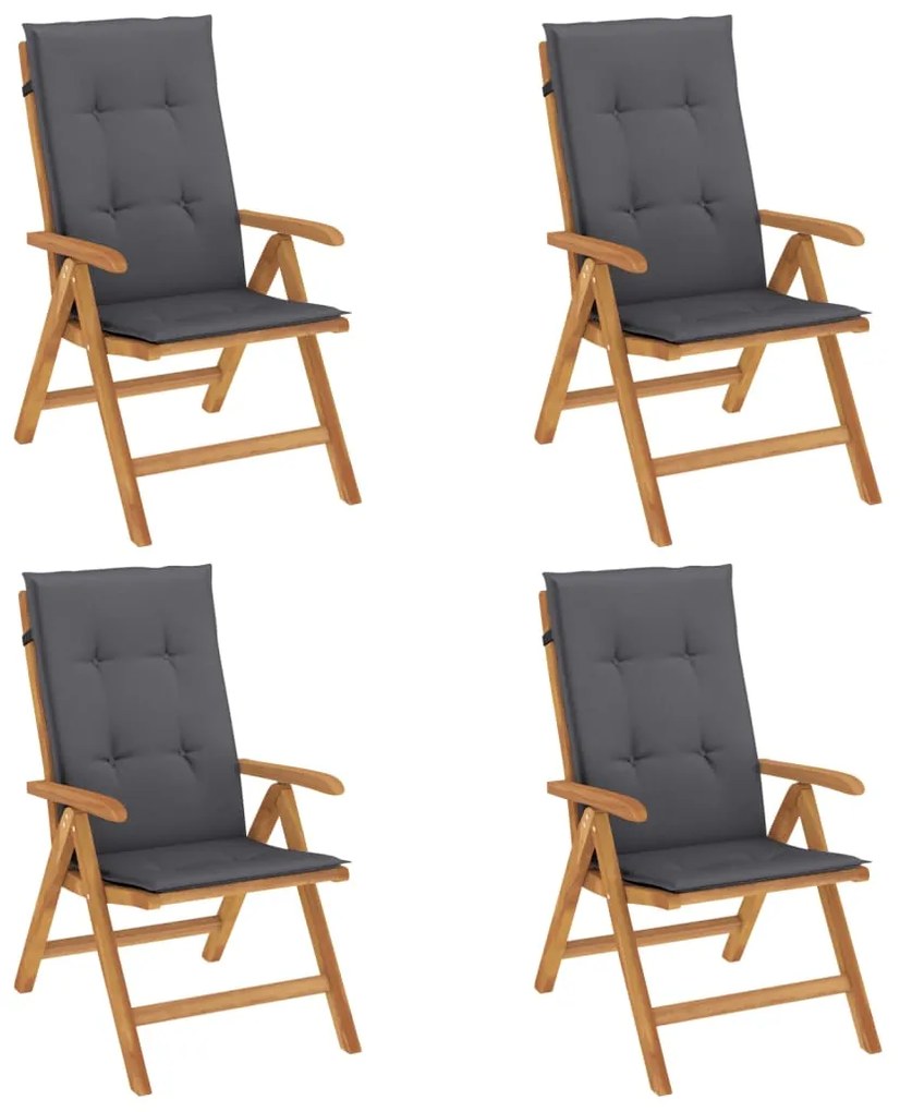 vidaXL Καρέκλες Κήπου Ανακλινόμενες 4 τεμ. Μασίφ Ξύλο Teak &amp; Μαξιλάρια