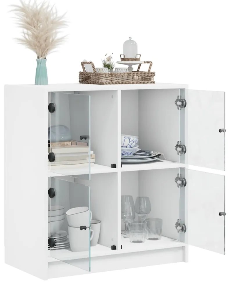 vidaXL Βοηθητικό Ντουλάπι Λευκό 68x37x75,5 εκ. με Γυάλινες Πόρτες