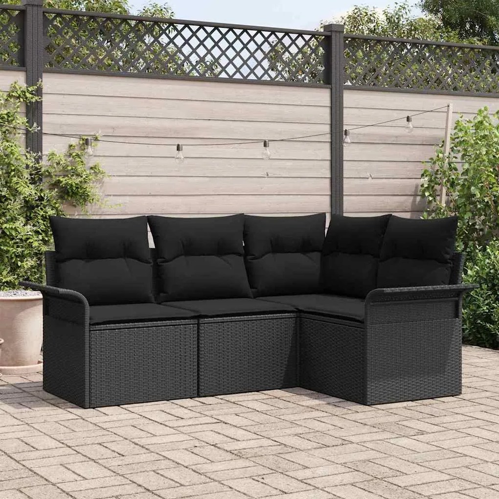 vidaXL Σετ Καναπέ Κήπου με μαξιλάρι 4 pcs Μαύρο Πολυ ράταν
