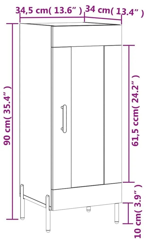 Ντουλάπι Γυαλιστερό Λευκό 34,5x34x90 εκ. Επεξεργασμένο Ξύλο - Λευκό