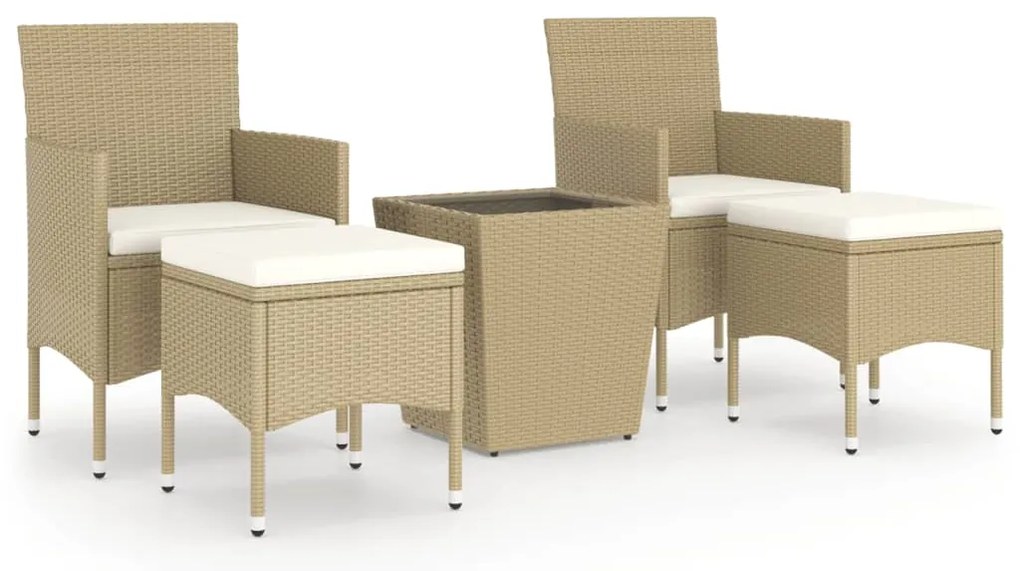 vidaXL Σετ Επίπλων Bistro Κήπου 5 τεμ. Μπεζ Συνθ. Ρατάν/Ψημένο Γυαλί