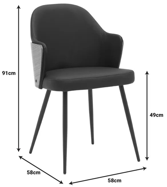Καρέκλα Marci pakoworld μαύρο pu-πόδι μαύρο μέταλλο 58x58x91εκ