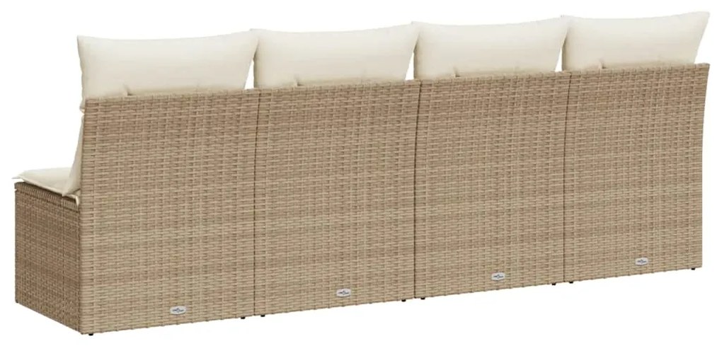 vidaXL Καναπές Κήπου Τετραθέσιος Μπεζ από Συνθετικό Ρατάν με Μαξιλάρια