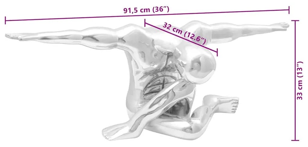 vidaXL Γλυπτό Ασημί 91.5 x 32 x 33 εκ Αλουμίνιο