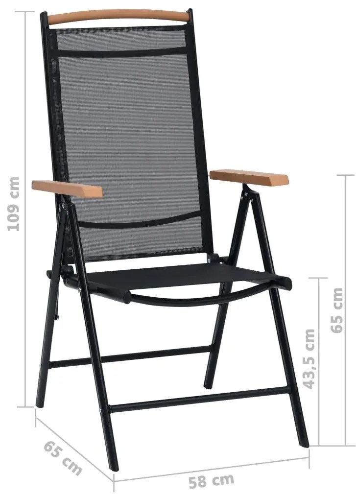 Καρέκλες Κήπου Πτυσσόμενες 2 τεμ. Μαύρες Αλουμίνιο/Textilene - Μαύρο