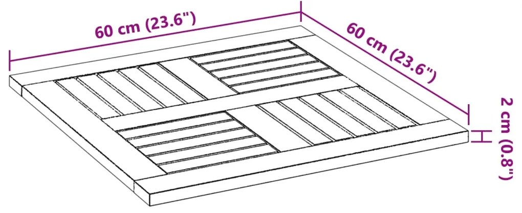 Επιφάνεια Τραπεζιού Τετράγωνη 60x60x2 εκ. Μασίφ Ξύλο Ακακίας - Καφέ