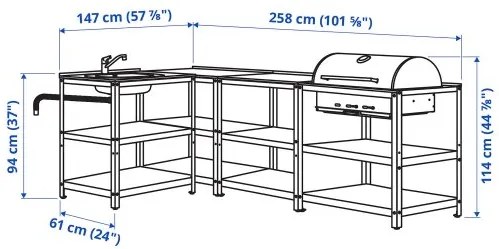 GRILLSKÄR νεροχύτης κουζίνας/ψησταριά κάρβουνου/εξωτερικού χώρου, 258x147 cm 994.964.45