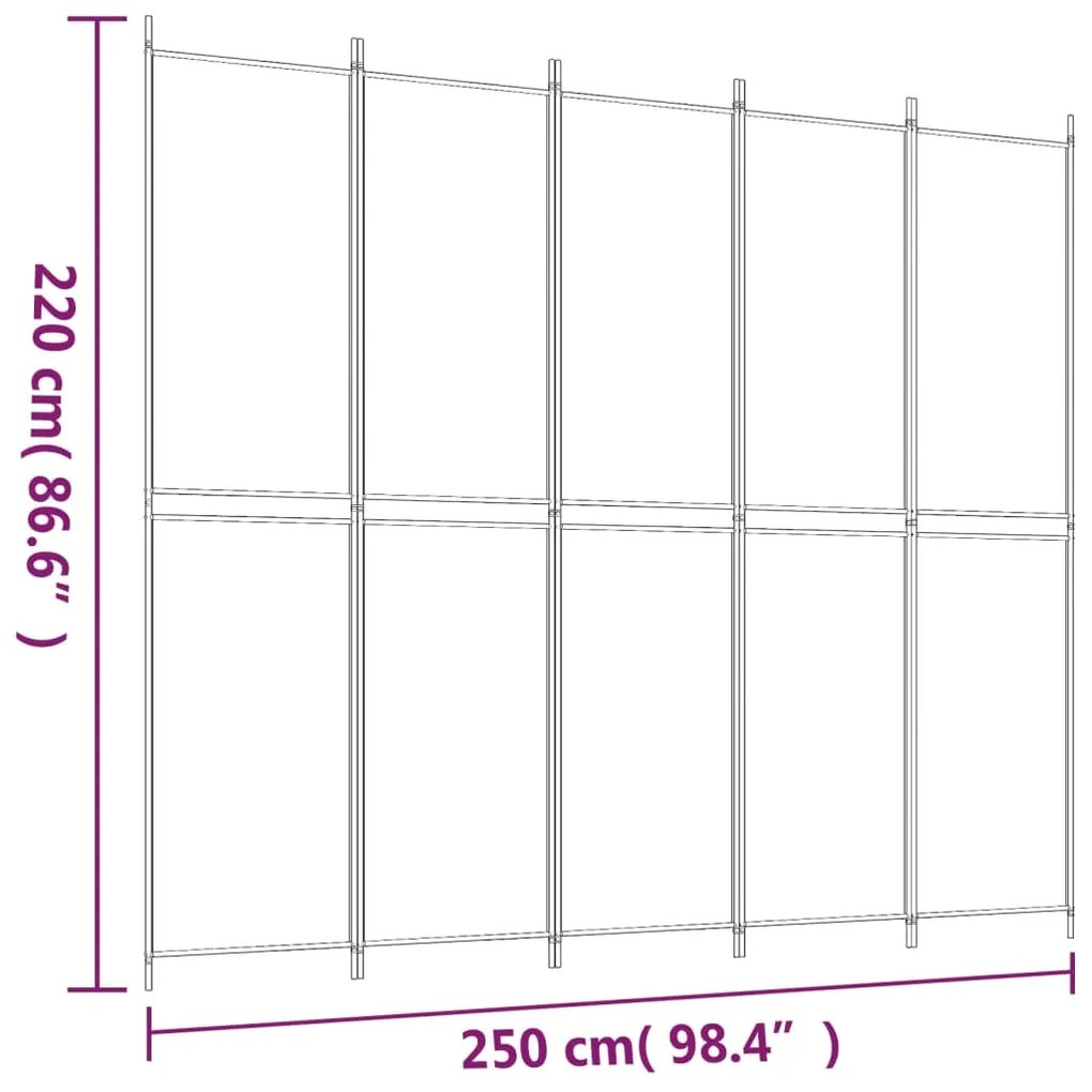 Διαχωριστικό Δωματίου με 5 Πάνελ Μαύρο 250x220 εκ. από Ύφασμα - Μαύρο