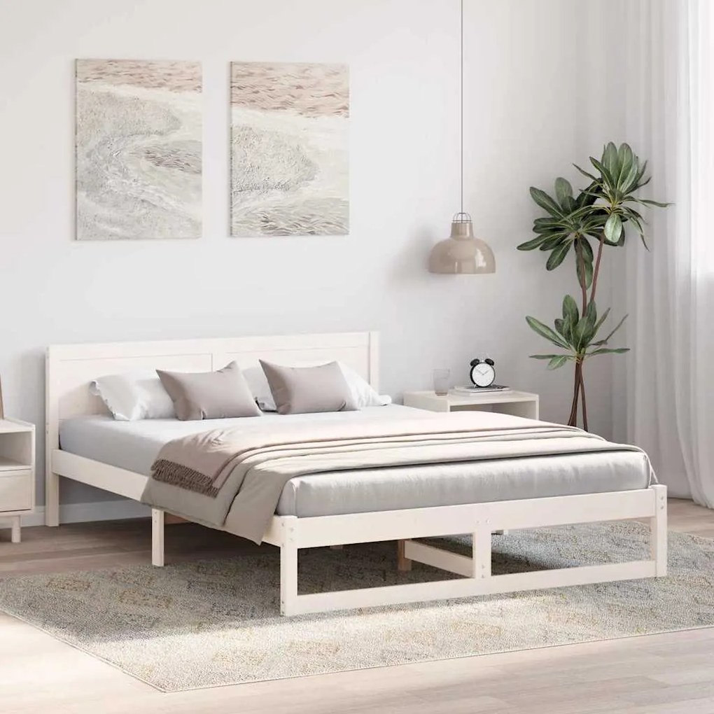 vidaXL Σκελετός Κρεβατιού Λευκό 140 x 200 cm Μασίφ ξύλο πεύκου