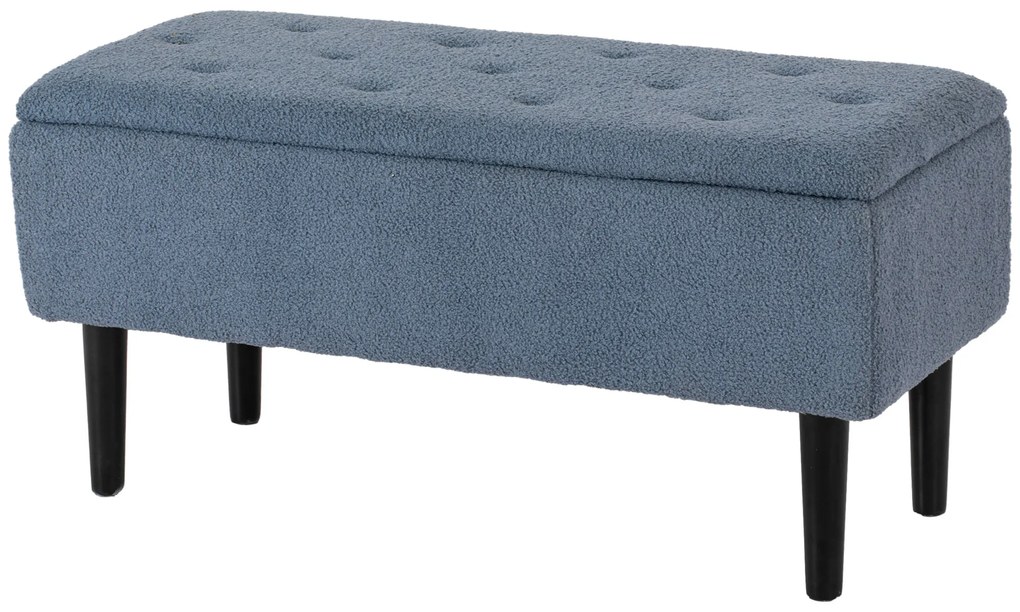 HOMCOM Πολυθρόνα αποθήκευσης, σεντούκι, όψη κασμίρ, έως 120 kg, πλαίσιο από φυσικό ξύλο, 95 x 38 x 45 cm, Μπλε