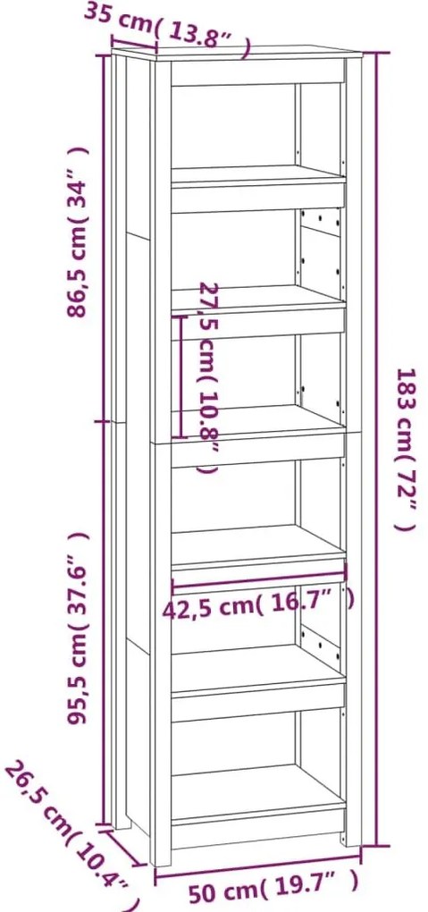 Βιβλιοθήκη Γκρι 50x35x183 εκ. από Μασίφ Ξύλο Πεύκου - Γκρι