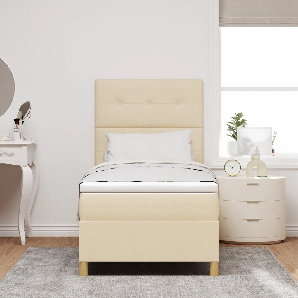 vidaXL Κρεβάτι Box Spring με Στρώμα & LED Κρεμ 90x200 εκ. Υφάσματος