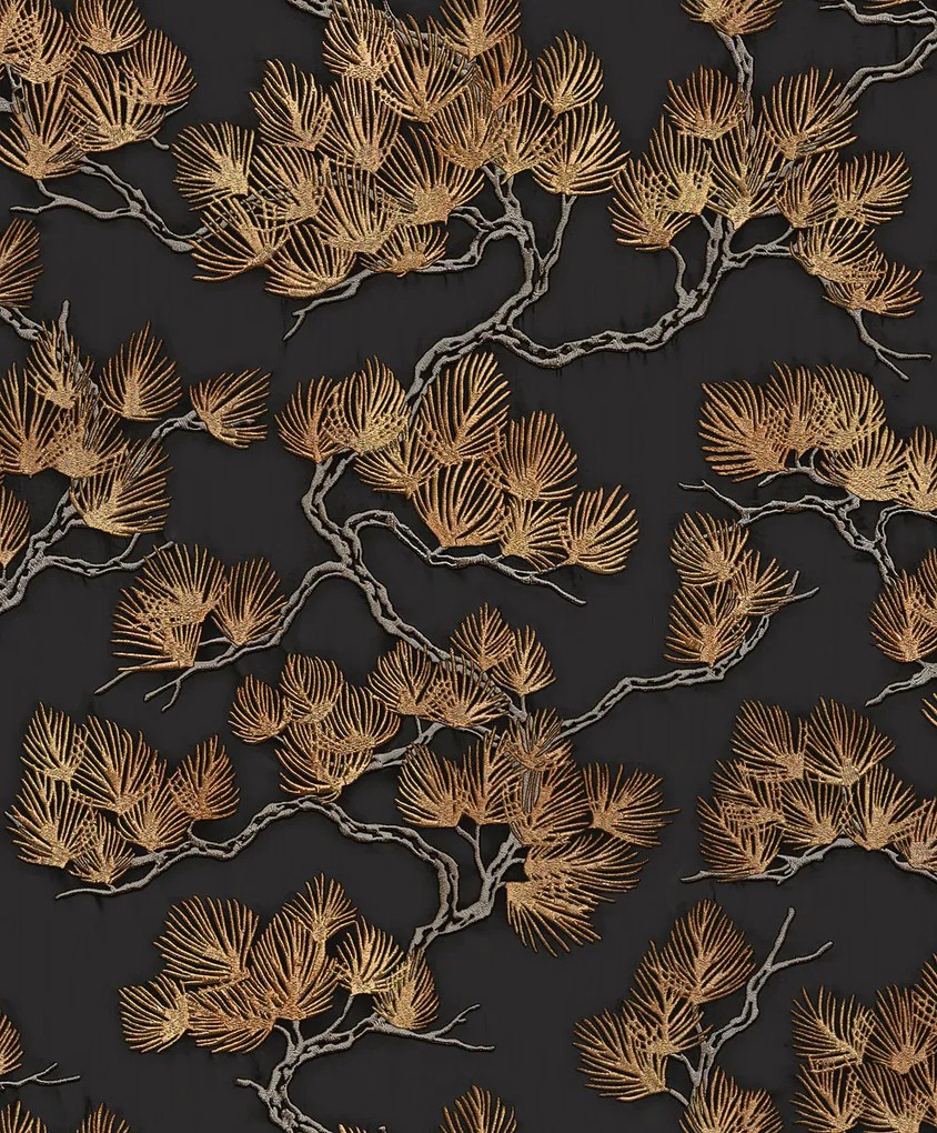 Ταπετσαρία τοίχου Wall Fabric Pine Tree Black-Gold WF121015 53Χ1005