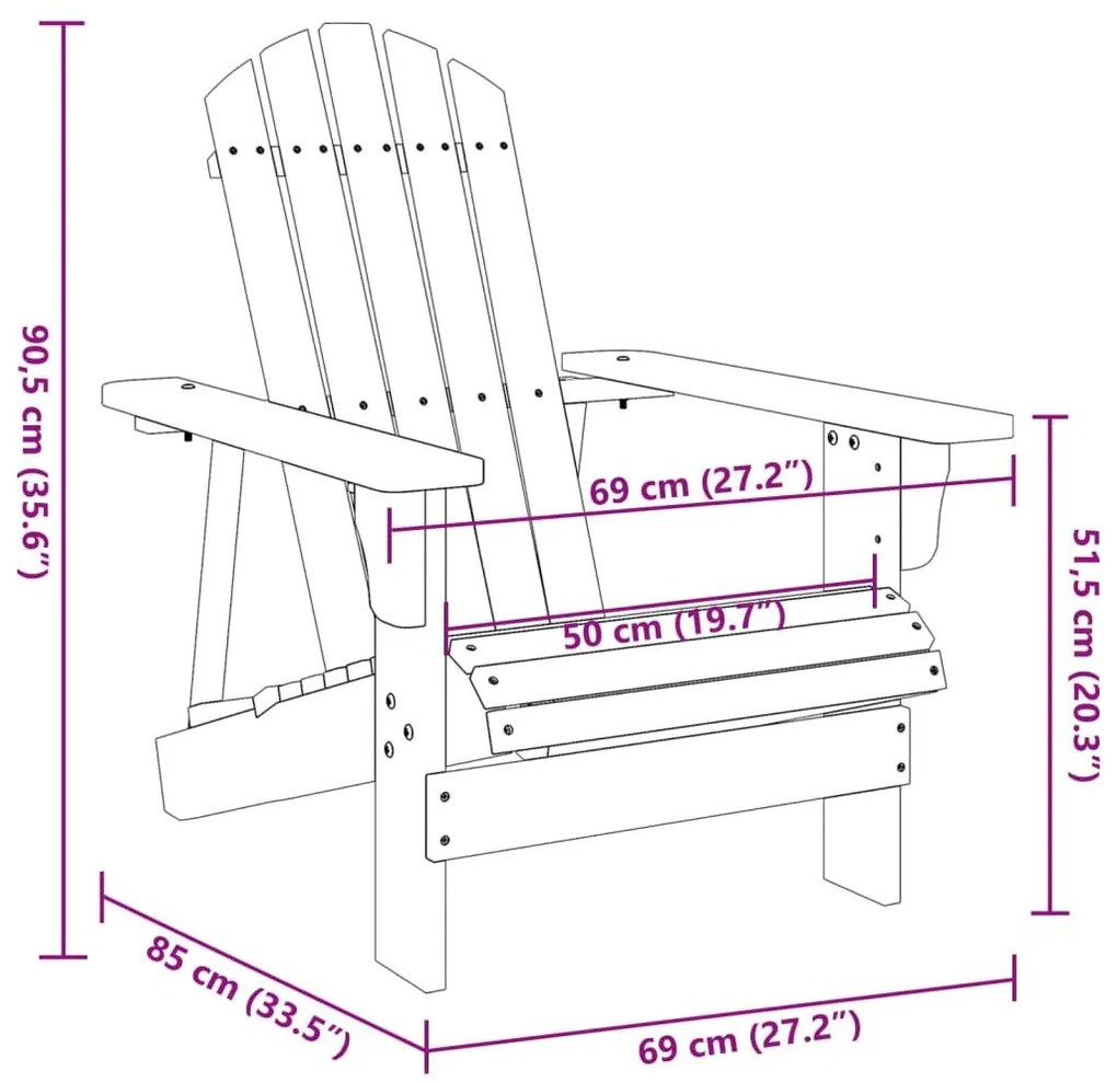 Καρέκλα Adirondack Γκρι 69x85x90,5 εκ. από Ξύλο Ελάτης - Γκρι