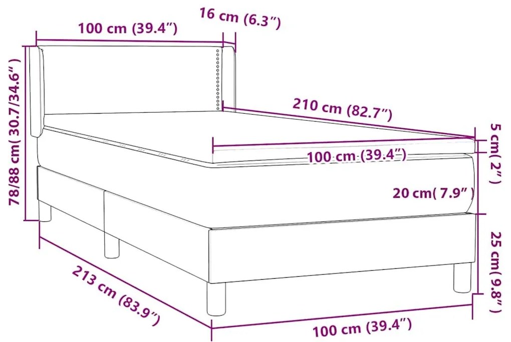 Κρεβάτι Boxspring με Στρώμα Σκούρο Μπλε 100x210 εκ. Βελούδινο - Μπλε