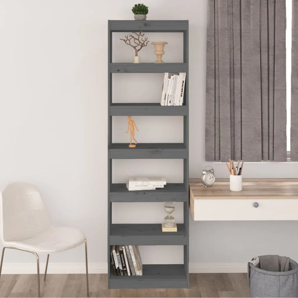 vidaXL Βιβλιοθήκη/Διαχωριστικό Χώρου Γκρι 60x30x199,5 εκ. Μασίφ Πεύκο