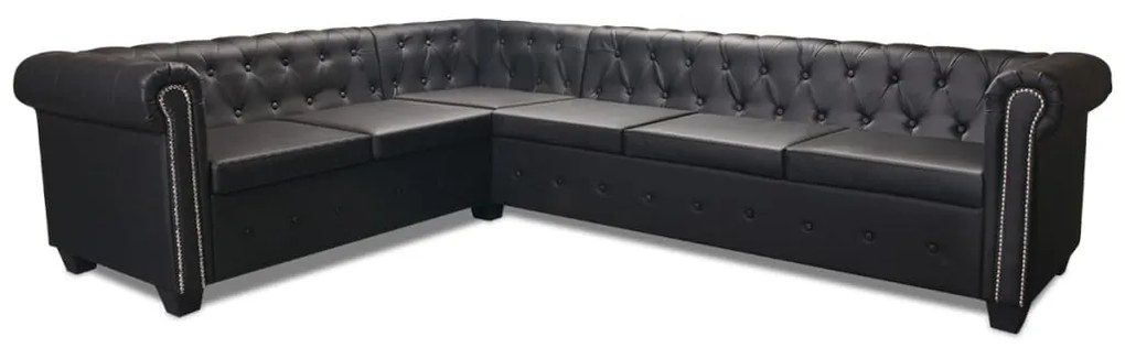 vidaXL Καναπές Γωνιακός Εξαθέσιος Chesterfield Μαύρος Συνθετικό Δέρμα