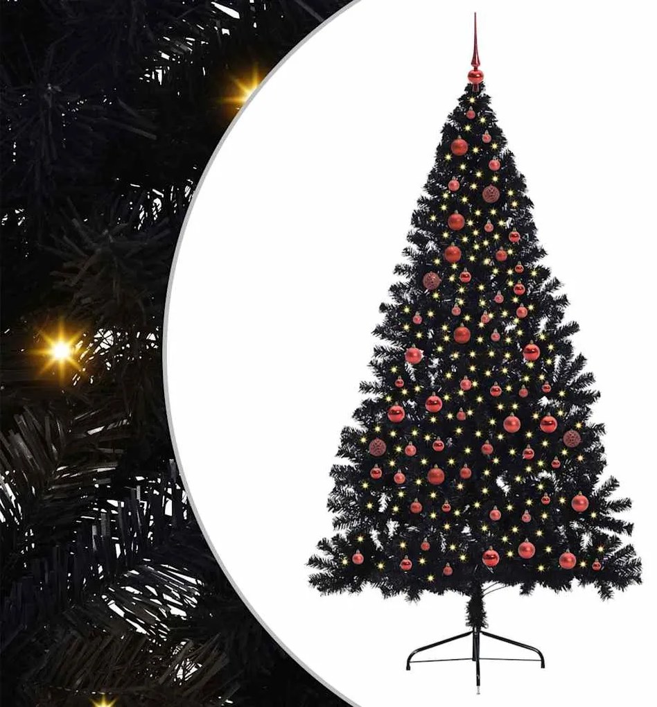 vidaXL Τεχνητό προφωτισμένο Χριστουγεννιάτικο δέντρο Μαύρο 210 cm PVC