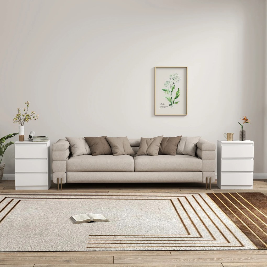 HOMCOM Νυχτερινό Τραπεζάκι, Σετ 2 Τραπεζιών Κομοδίνου με 3 Συρτάρια, Νυχτικό, Κομοδίνο για Υπνοδωμάτιο, Σαλόνι, 40 x 30 x 59,5 cm, Λευκό